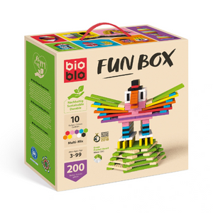 Bioblo Fun Box verpakking, kleurrijke en duurzame blokken