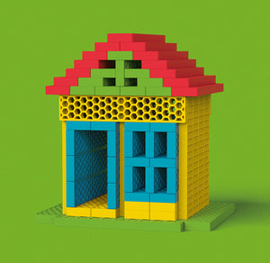 Huisje gemaakt met de kleurrijke en duurzame bouwstenen van Bioblo